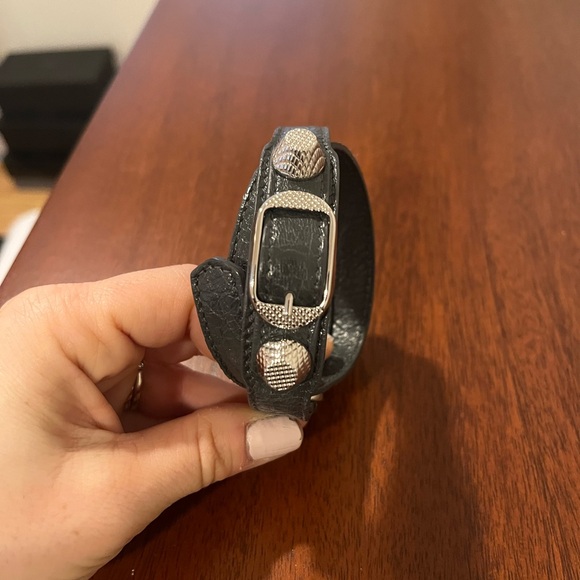 Authentic Balenciaga Grey Leather Bracelet with silver accents - Picture 2 of 3